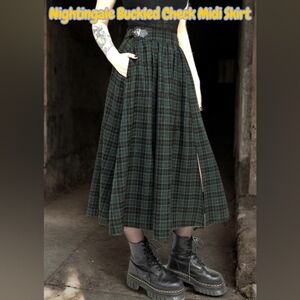 Nightingale Buckled Check Midi Skirt